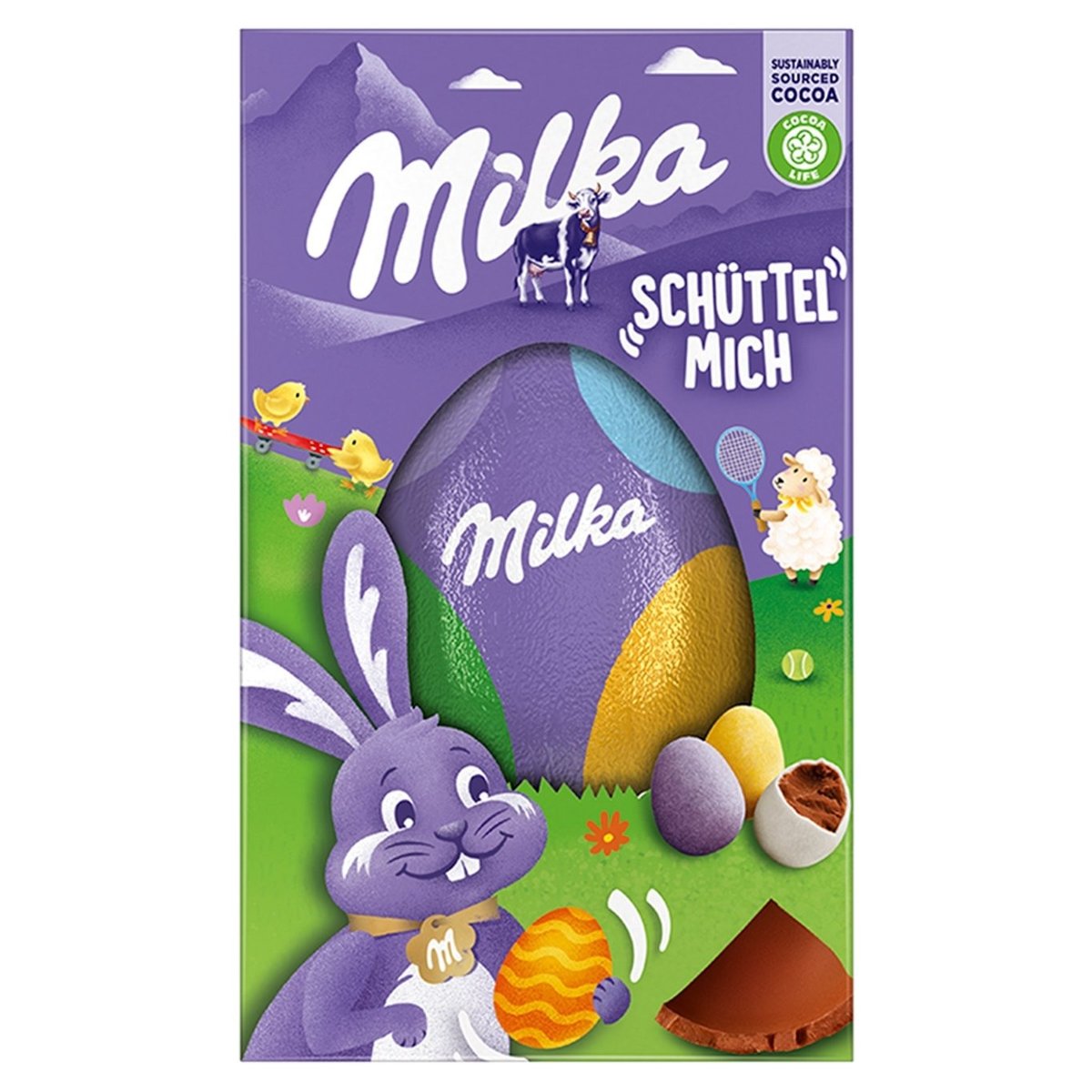 Milka vajíčko, uvnitř s vajíčky v cukrové skořápce, mléčná čokoláda 97g