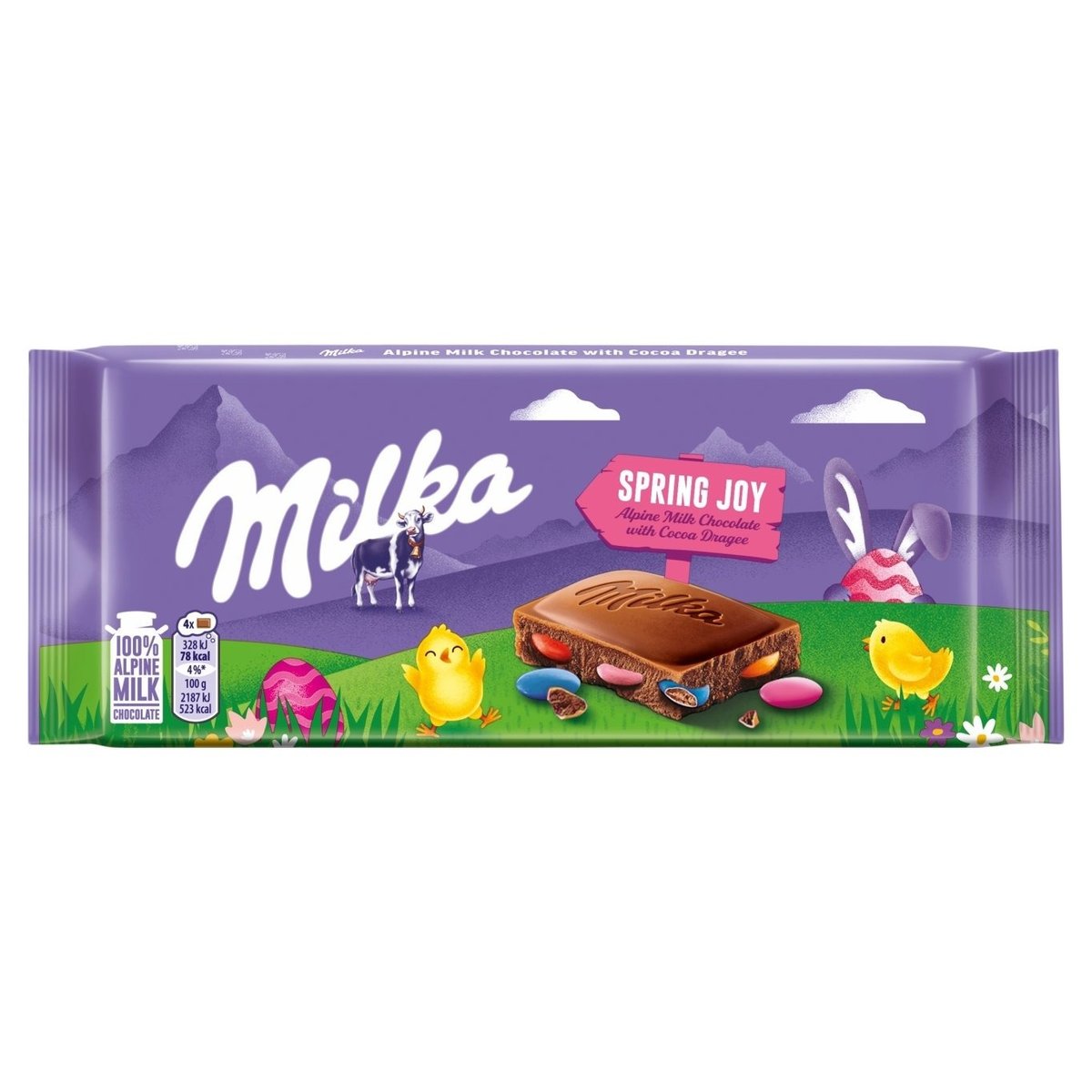 Milka čokoláda z alpského mléka s kakaovým dražé 92g