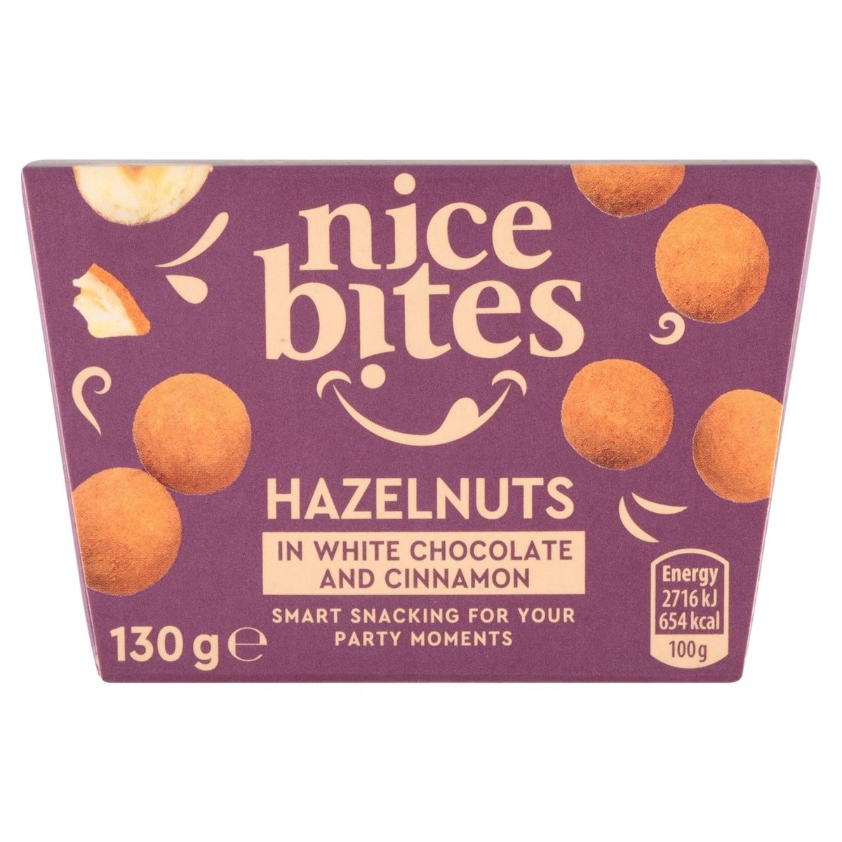 Nice Bites Pražené lískové ořechy jádra v bílé čokoládě a skořici 130g