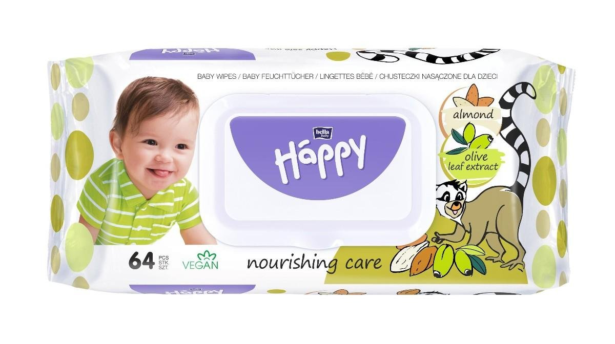 Влажные салфетки Bella Baby Happy с миндалем и оливковым маслом, 64 шт.