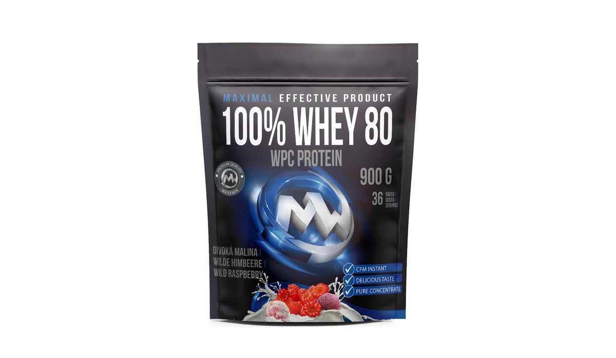 Maxxwin 100% whey 80, divoká malina 900 g