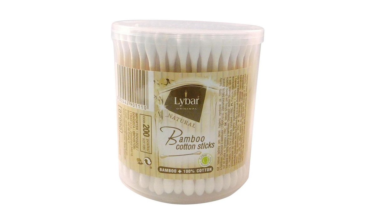Lybar Natural Bamboo vatové tyčinky kulatá krabička 200 ks