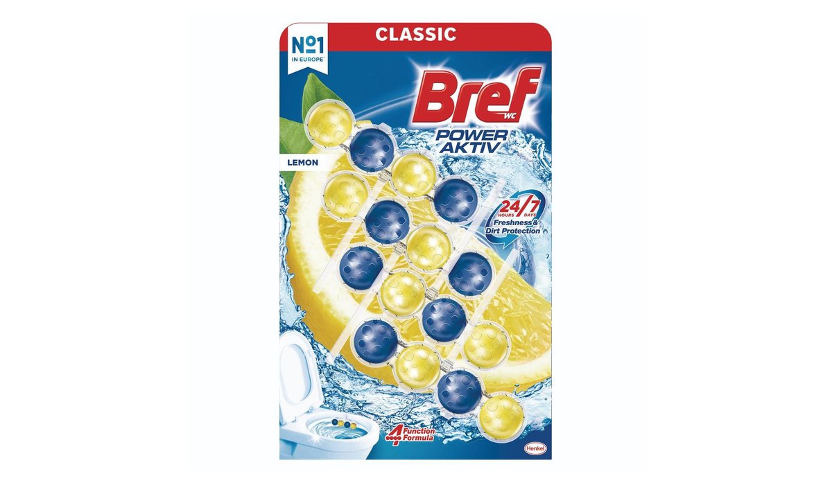 Bref Power Aktiv Lemon tuhý WC blok 4 x 50g