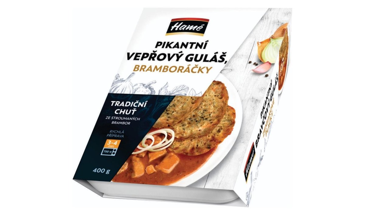 Hamé Pikantní vepřový guláš s bramboráčky 400g