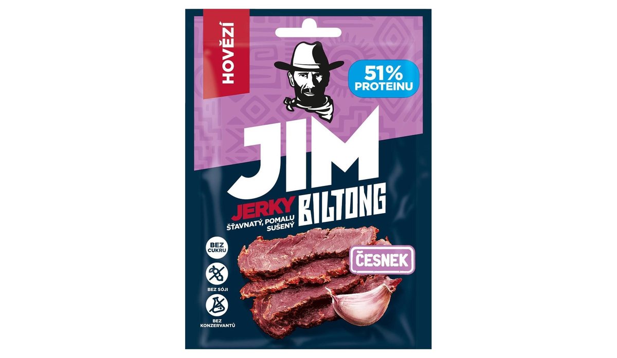 Jim Jerky Biltong hovězí česnek 20g