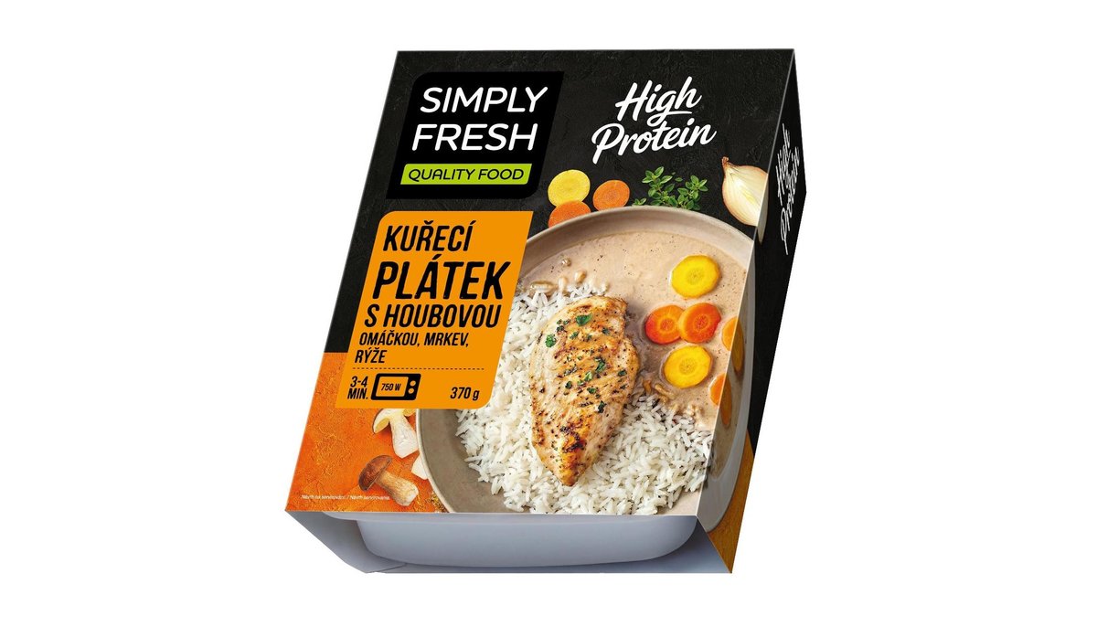 Simply Fresh Kuřecí plátek s houbovou omáčkou, mrkev, rýže 370g