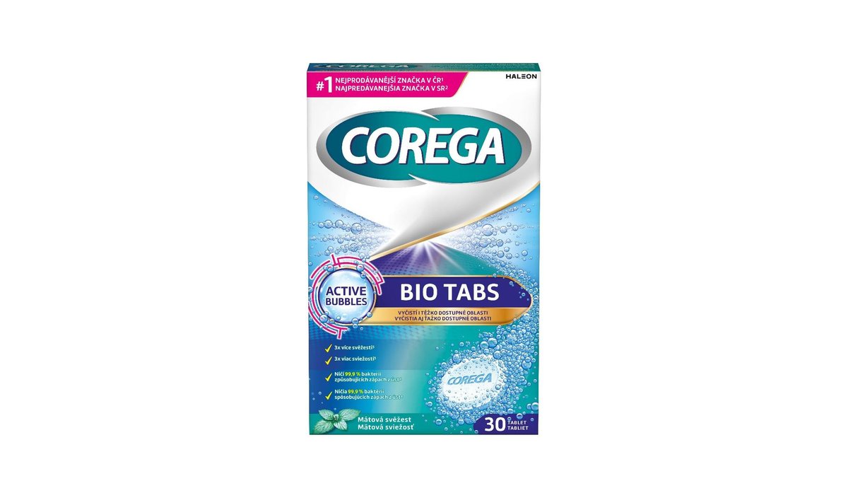 Corega BIO Tabs čistící tablety na zubní náhrady 30 ks
