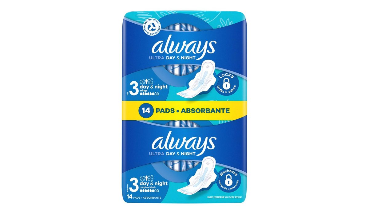 Always Ultra Hygienické Vložky den a noc velikost 3 křidélka 14 ks