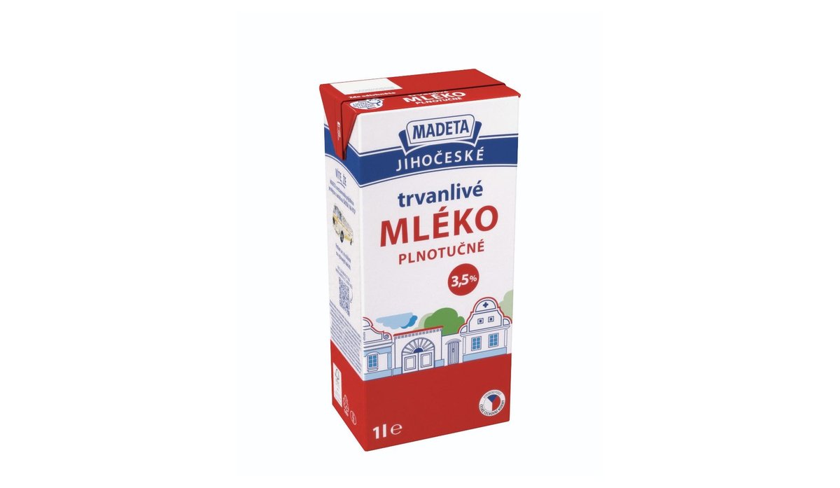 Madeta Jihočeské mléko trvanlivé plnotučné 3,5% 1 l