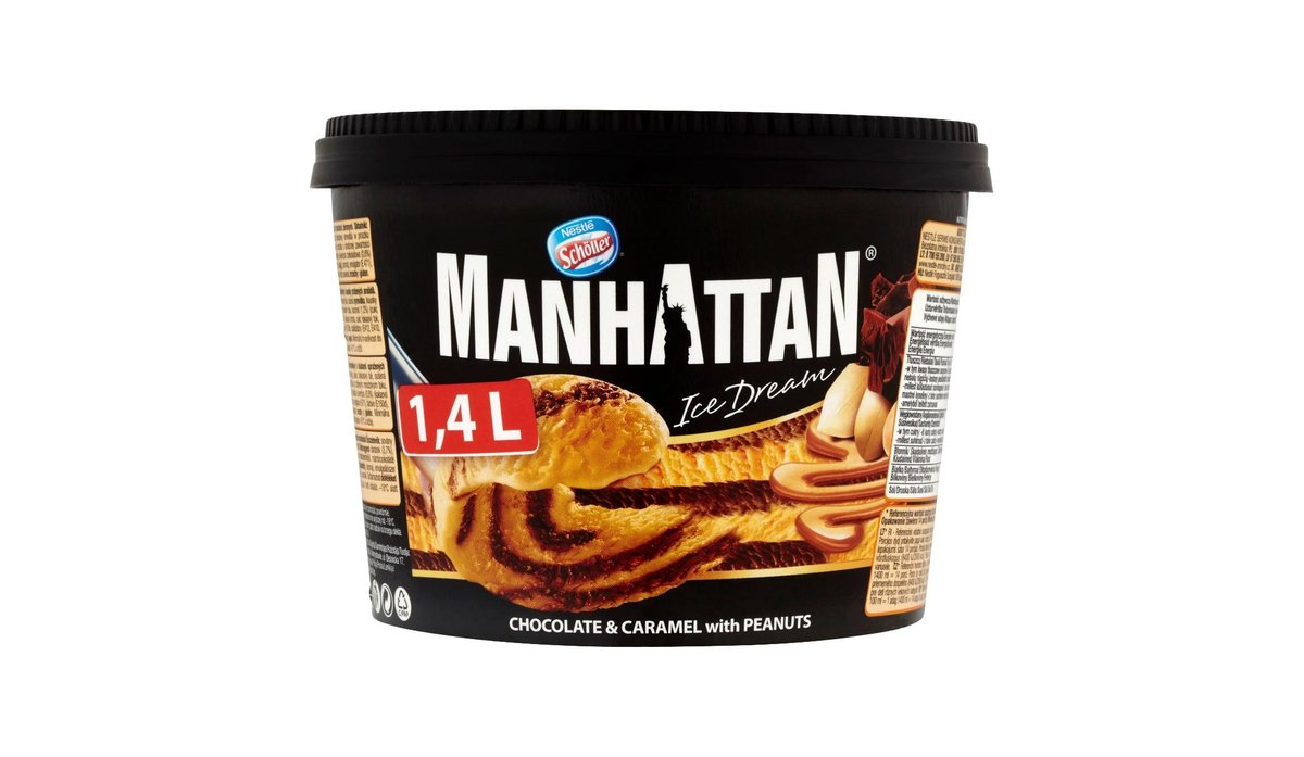 Manhattan Ice Dream mražený krém čokoládovo-karamelový s kousky pražených arašídů 1400 ml
