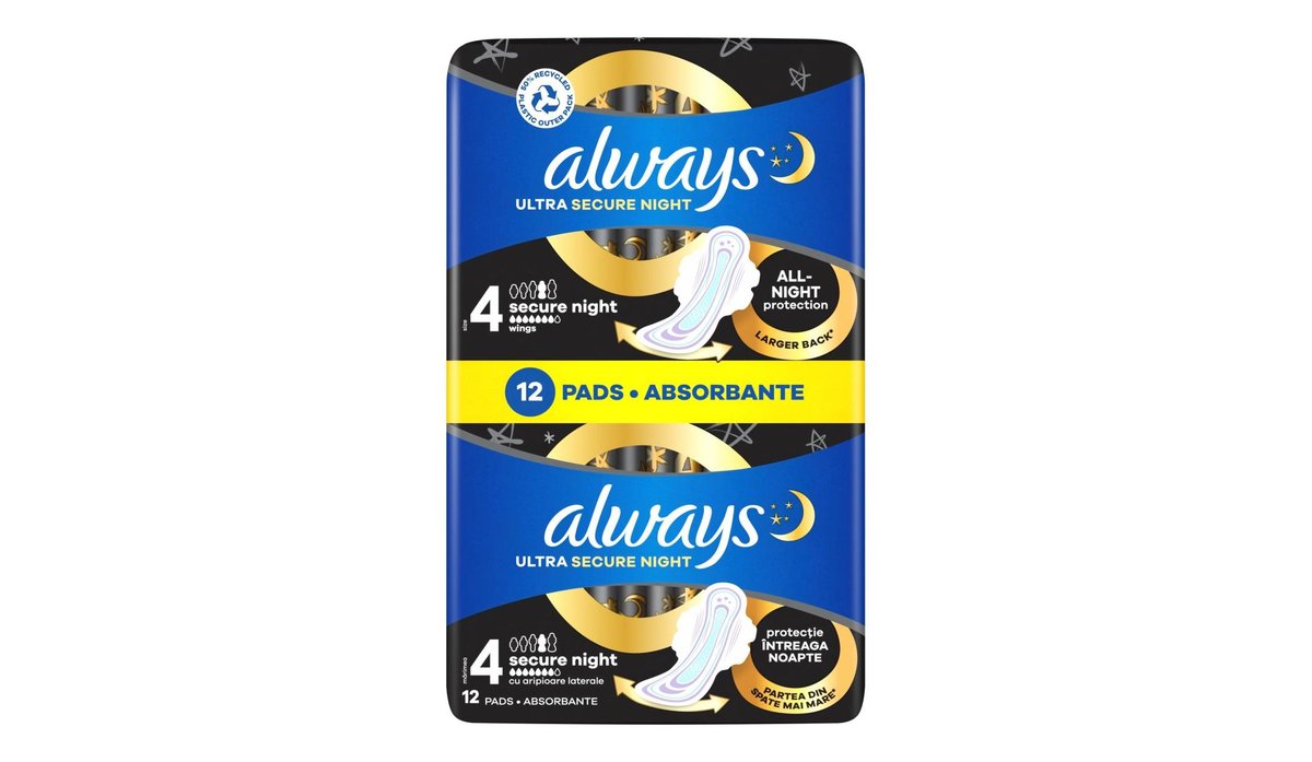 Always Ultra Hygienické Vložky Secure Night velikost 4 s křidélky 12 ks