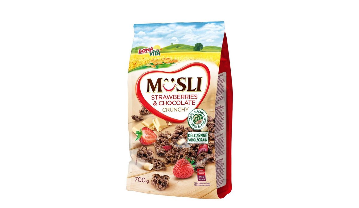 Bona Vita Zapékané musli čokoládové s bílou čokoládou a jahodami 700 g