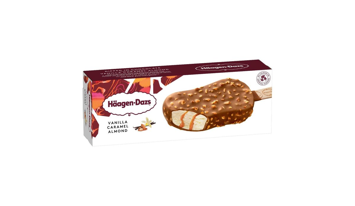 Häagen Dazs Vanilková zmrzlina smetanová s polevou ze slaného máslového karamelu v belgické mléčné čokoládě s praženými mandlemi 80ml