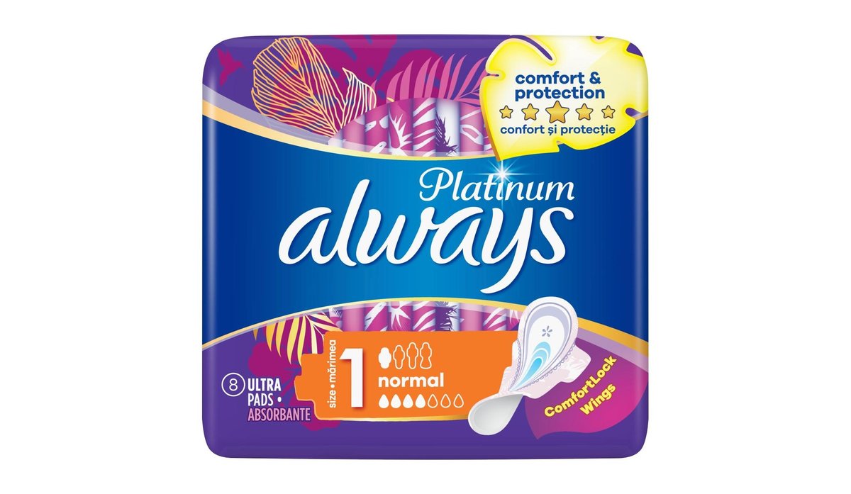 Always Platinum Normal velikost 1 Hygienické vložky s křidélky 8 ks