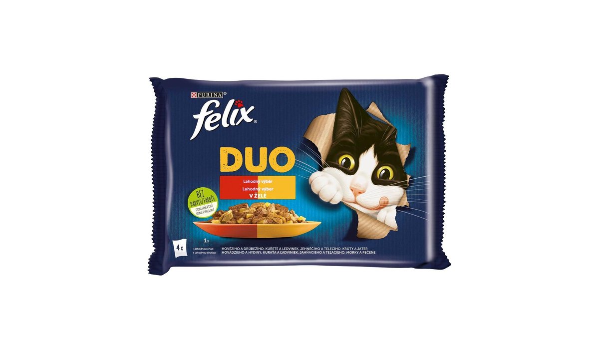 FELIX Fantastic DUO Multipack hovězí/drůbeží, kuřecí/ledvinky, jehněčí/telecí, krůtí/játra 4x85g