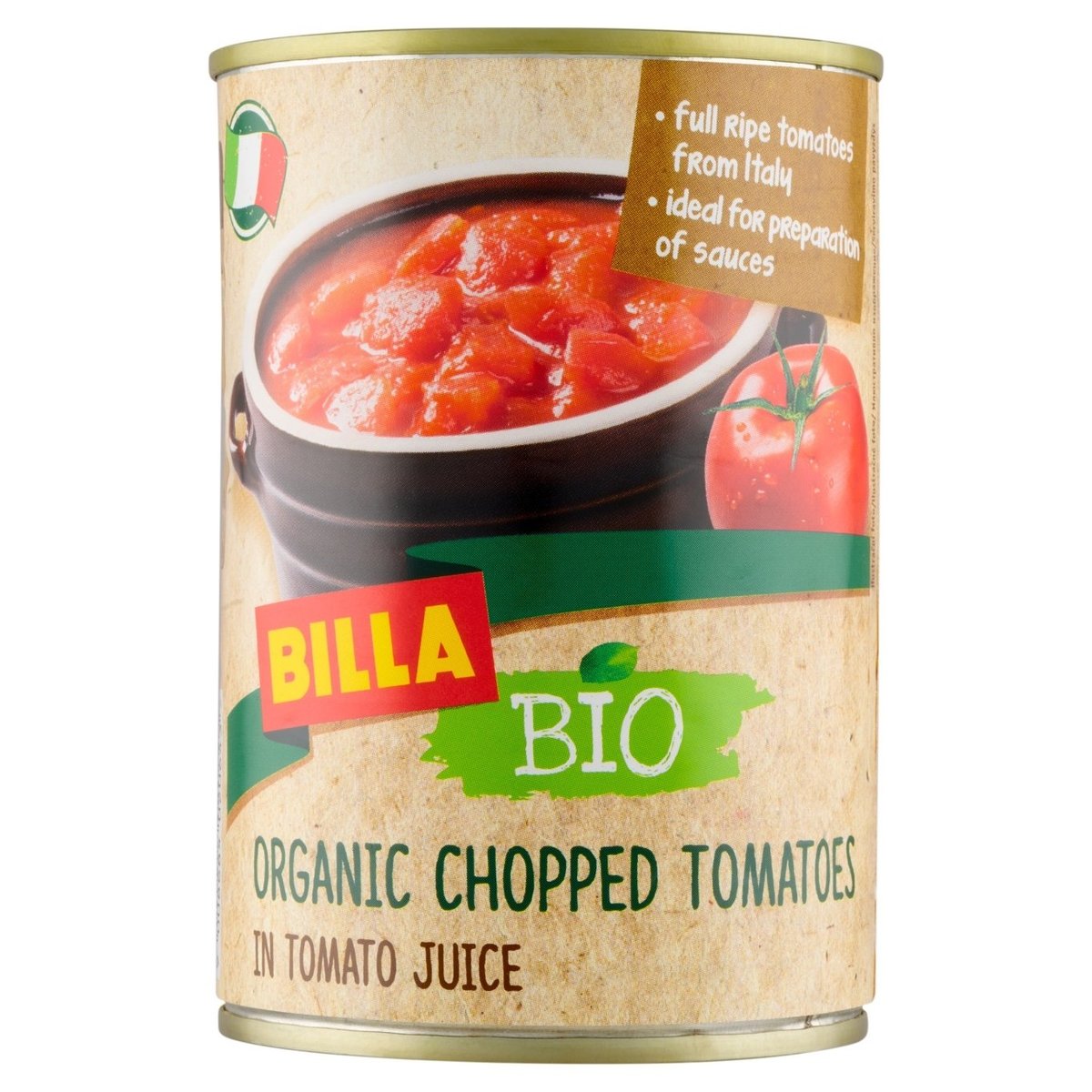 BILLA BIO Bio krájená rajčata v bio rajčatové šťávě 400g