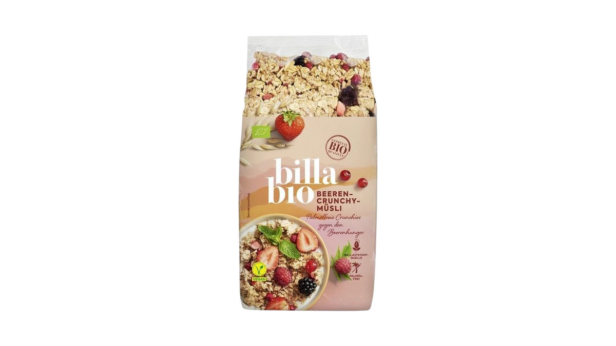 BILLA BIO Křupavé müsli se 3 % mrazem sušeného bobulového ovoce 500g