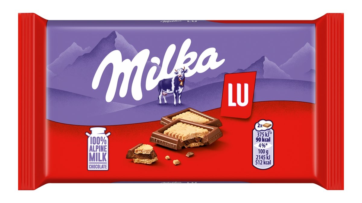 Milka LU mléčná malá čokoláda z alpského mléka se sušenkami LU 35 g
