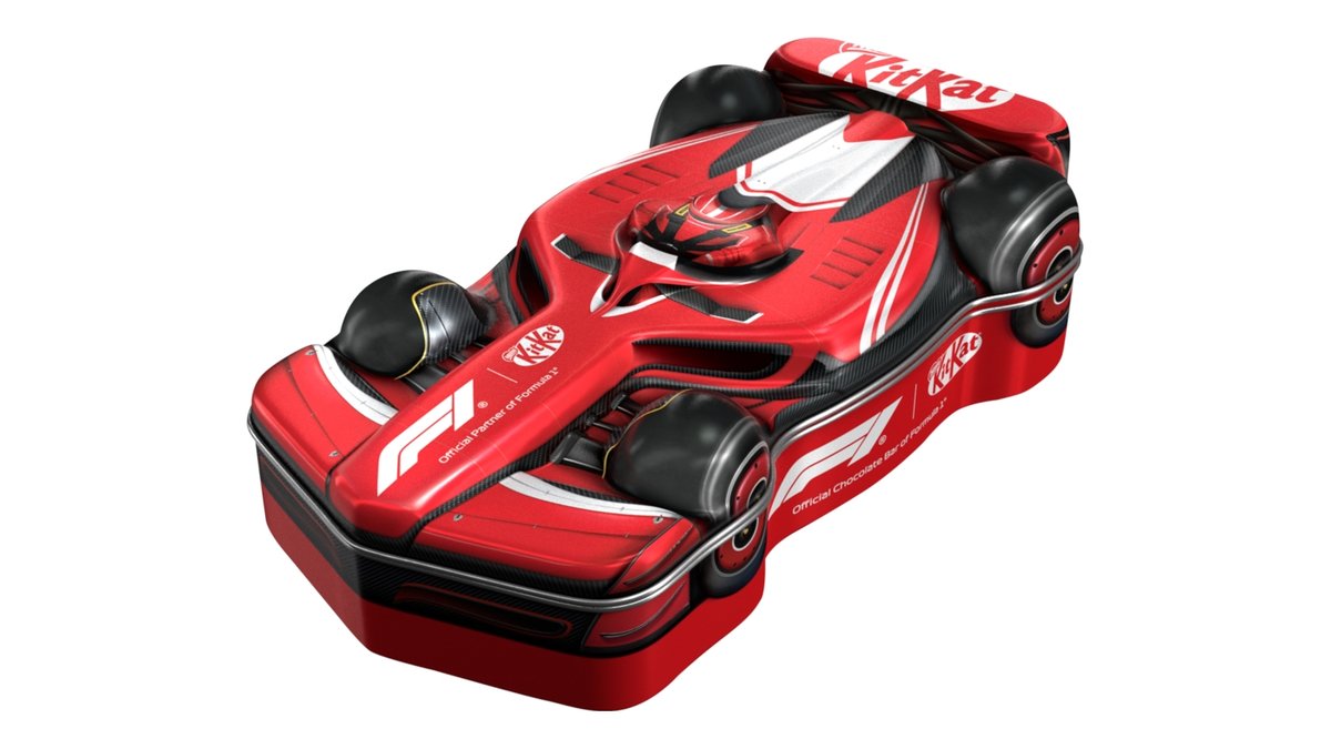 KitKat tyčinky F1 v plech dóze ve tvaru Formule 1