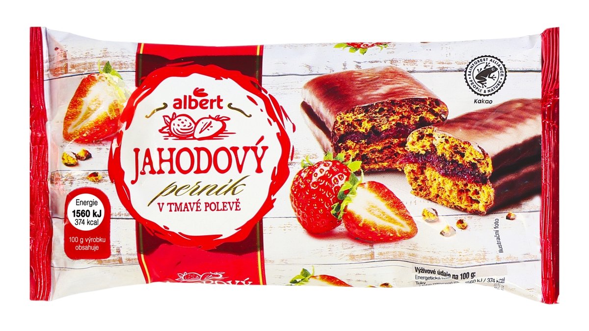 Albert perník jahodový v tmavé polevě