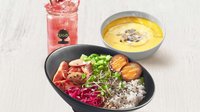 Objednať Menu Teriyaki Chicken bowl s polévkou a Icetea jahoda Bucco 0,5