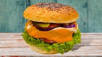 Objednať Veganio’s burger with homemade vegan cheese sauce (1, 5, 6, 11)