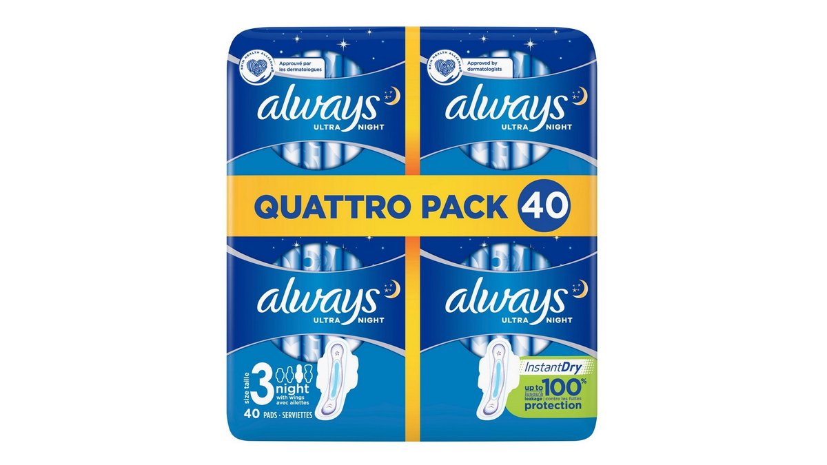 Always Ultra Night Quattro, 40 pack – Essentials – Wolt
