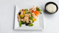 Objednať Krevety s míchanou zeleninou a rýží
