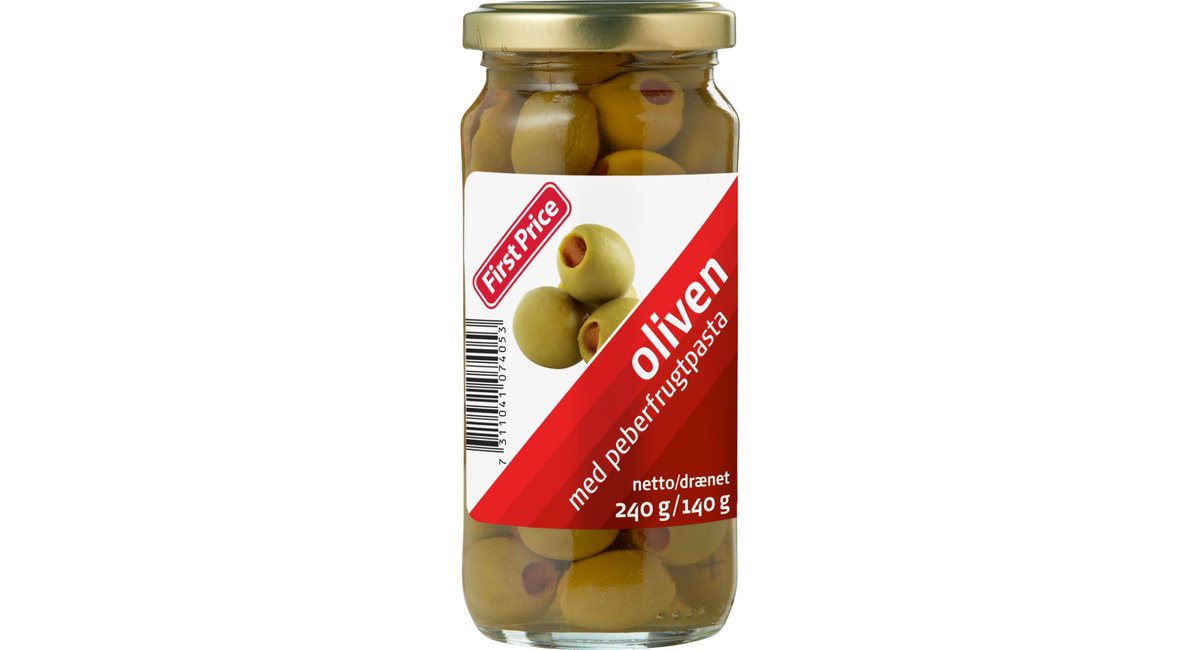 Touhou Latterlig Rosefarve Oliven Grønne med peber, First Price | Min Købmand Silkeborg | Wolt