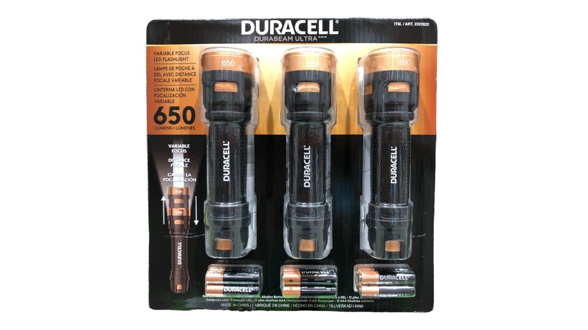 DURACELL LED防滴懐中電灯3本セット 650ルーメン/3パターン点灯