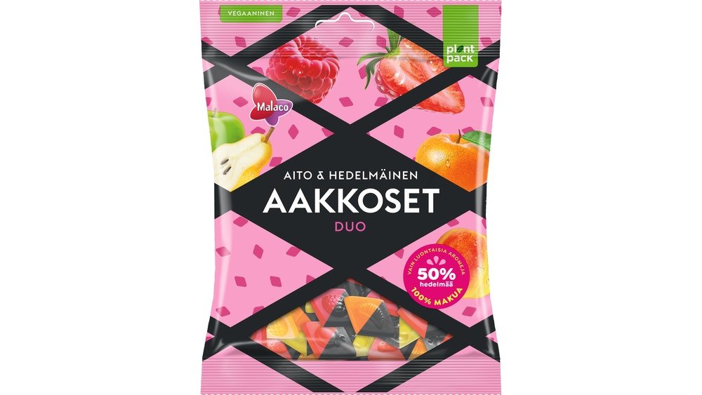 Malaco Aakkoset 230g Aito&Hedelmäinen Duo karkkipussi – K-Market Ruskeasuo