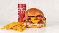 Objednať Bacon cheeseburger + hranolky  +dip