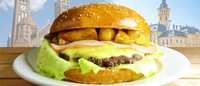 Hozzáadás a kosárhoz Ananászos hamburger  kicsi, marhahússal +sült krumpli +0.33l-es coca-cola