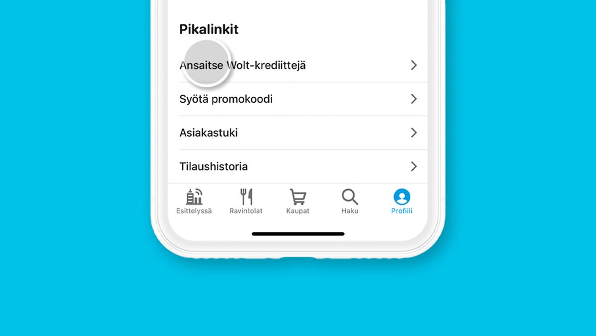 Klikkaa "Ansaitse Wolt-krediittejä"